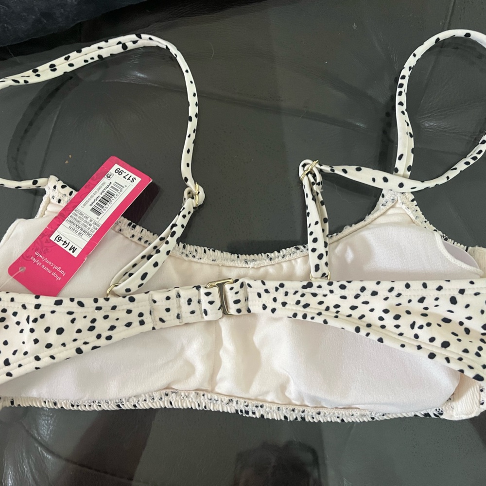 White bikini top with polkadots